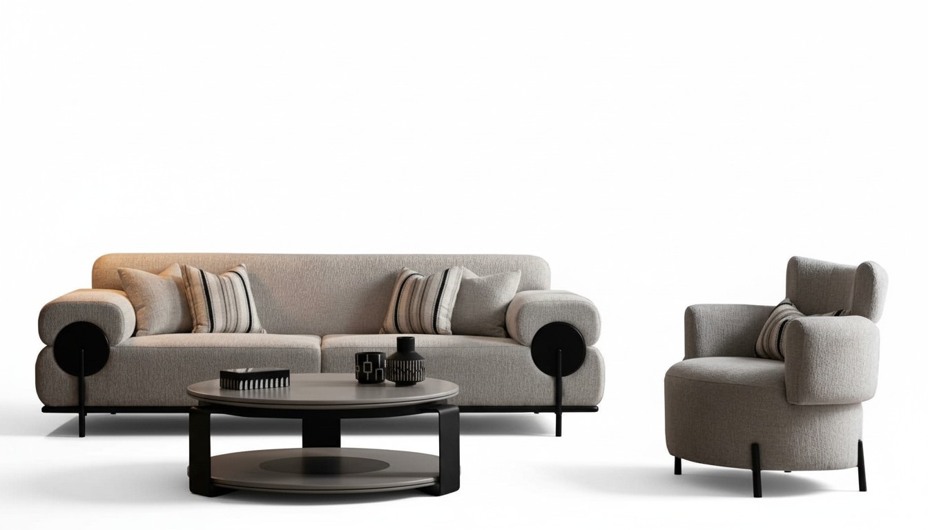 White sofa set 3-seater coffee table armchair couch living room set