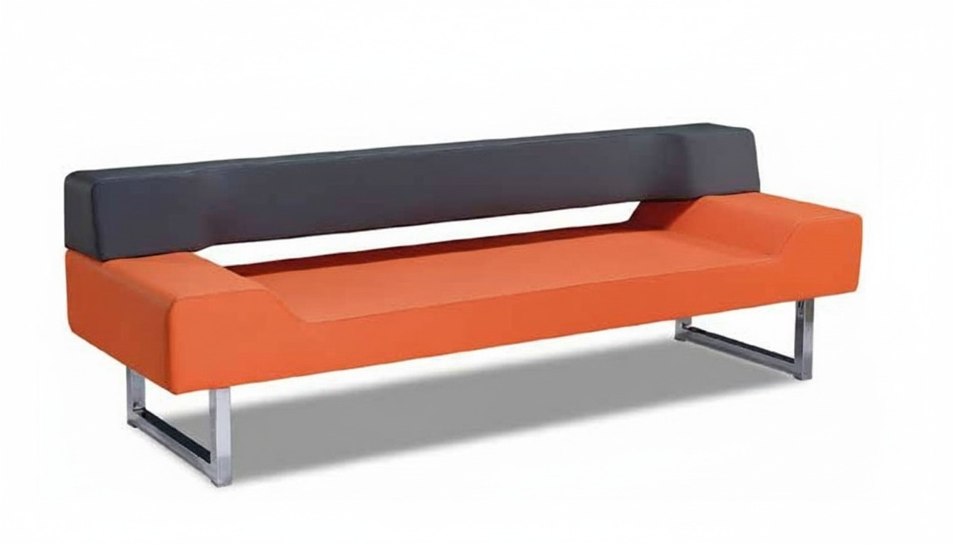 Couch Sofa 3 Seater Orange Three-Seat Leather Upholstered Sofa Furniture Waiting Room Bench