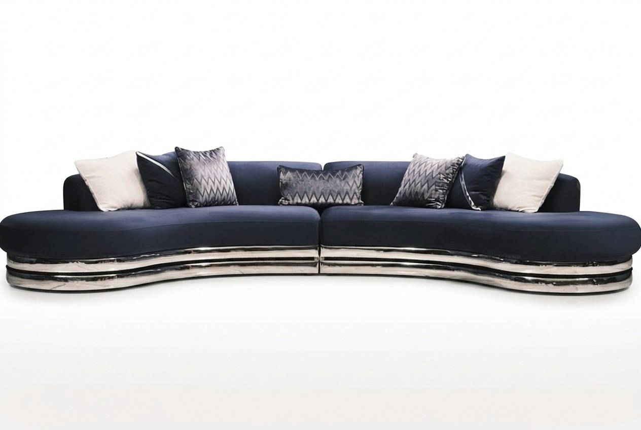 Couch Sofa 5 Seater Upholstered Sofa Large Fabric Sofa Blue Modern Design