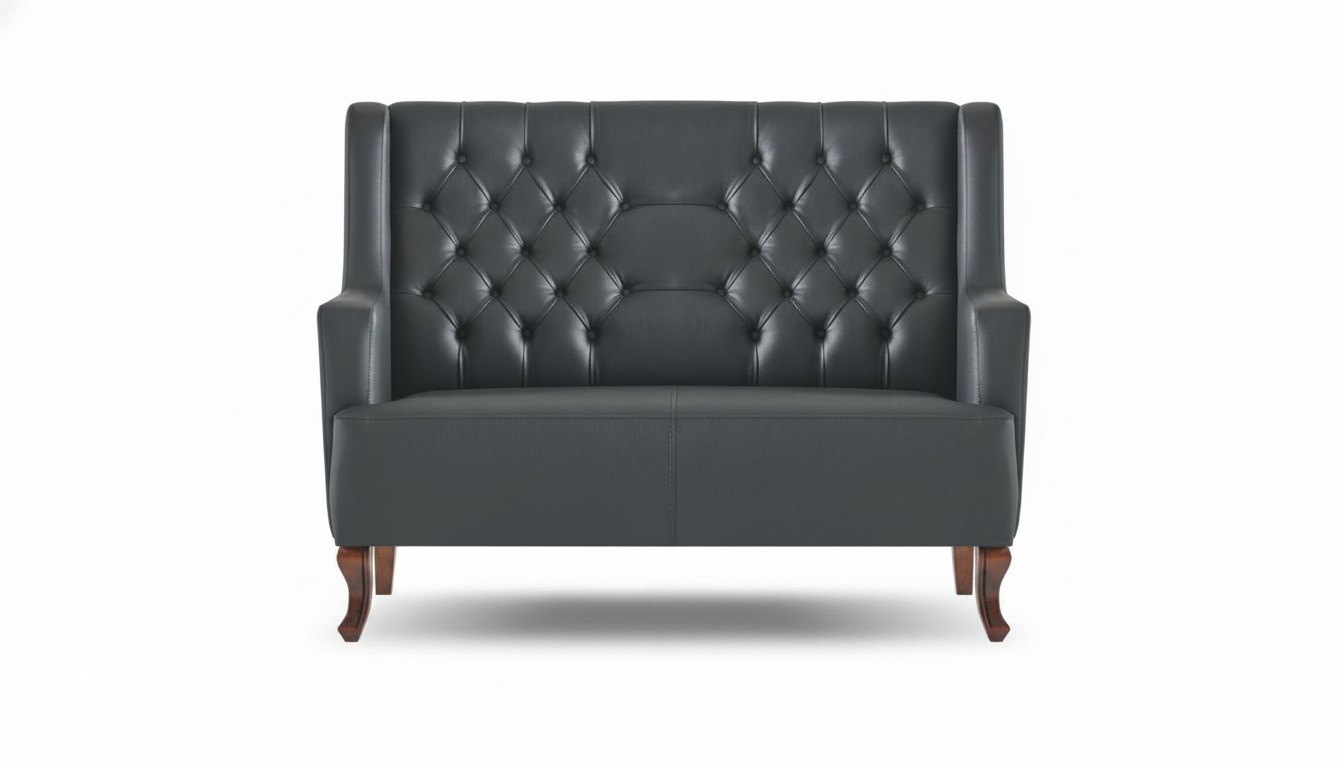 Chesterfield Couch Sofa Buttons Two-Seater Black Leather Sofa