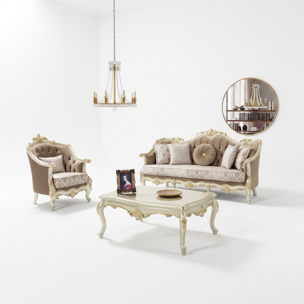 Couch Sofa set Three seater armchair Sofa set Beige upholstered sofa