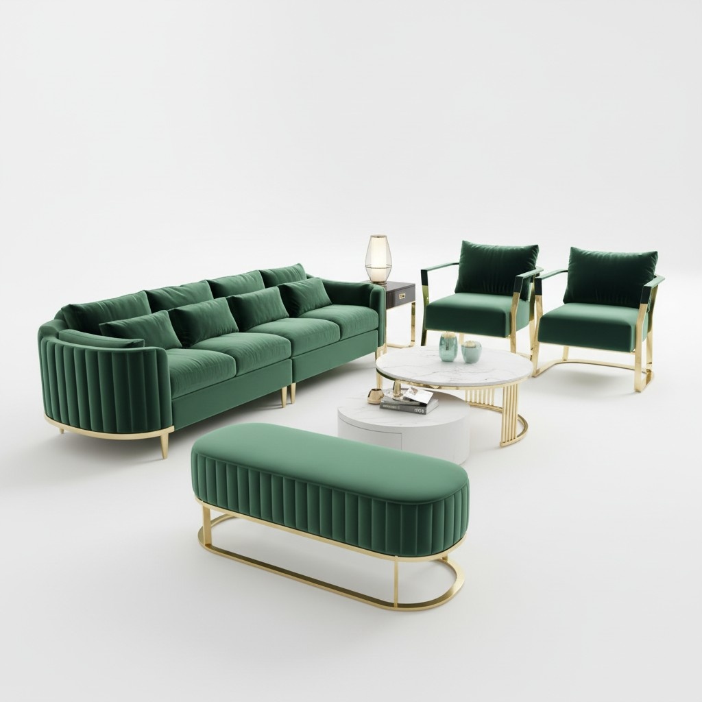 Stainless steel upholstered leather sofa 3+1+1 seater sofa set