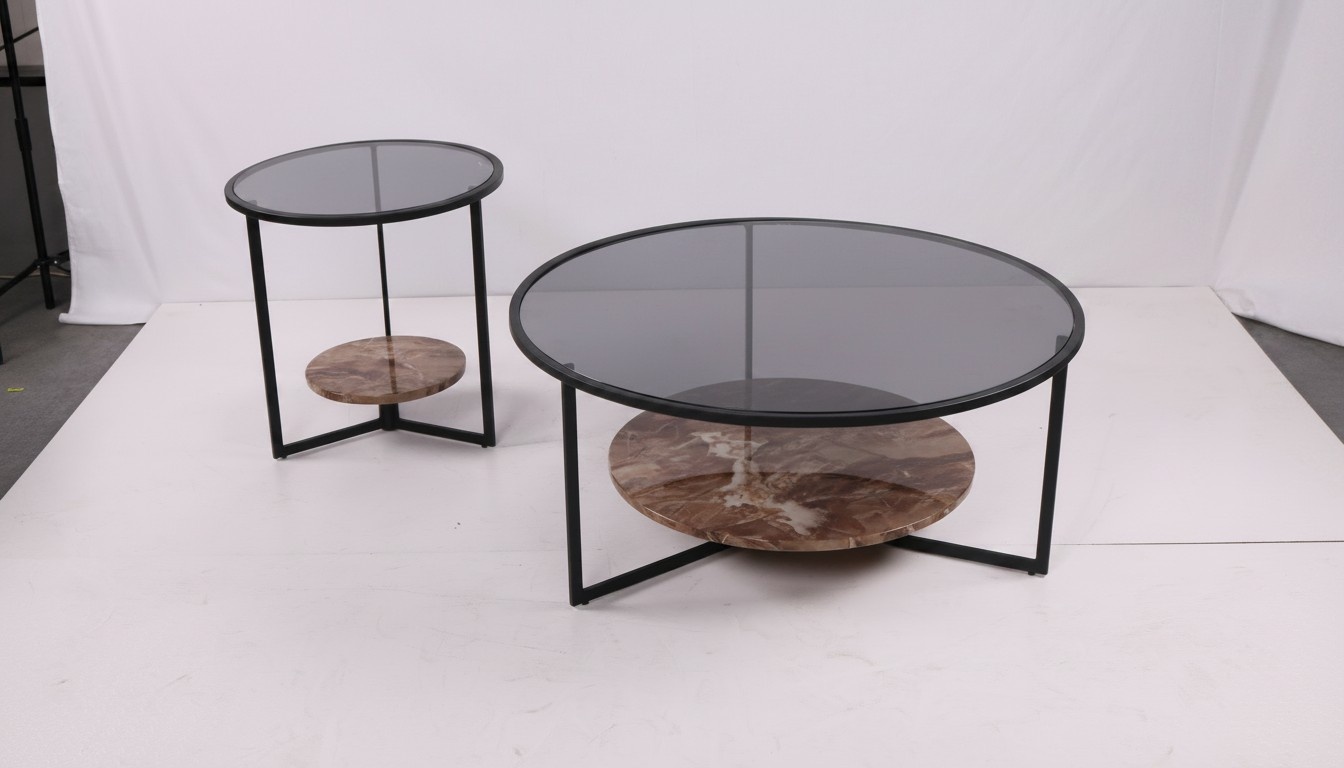 Couch Table Coffee Side Design Luxury Round Tables Sofa 2x Set Set New