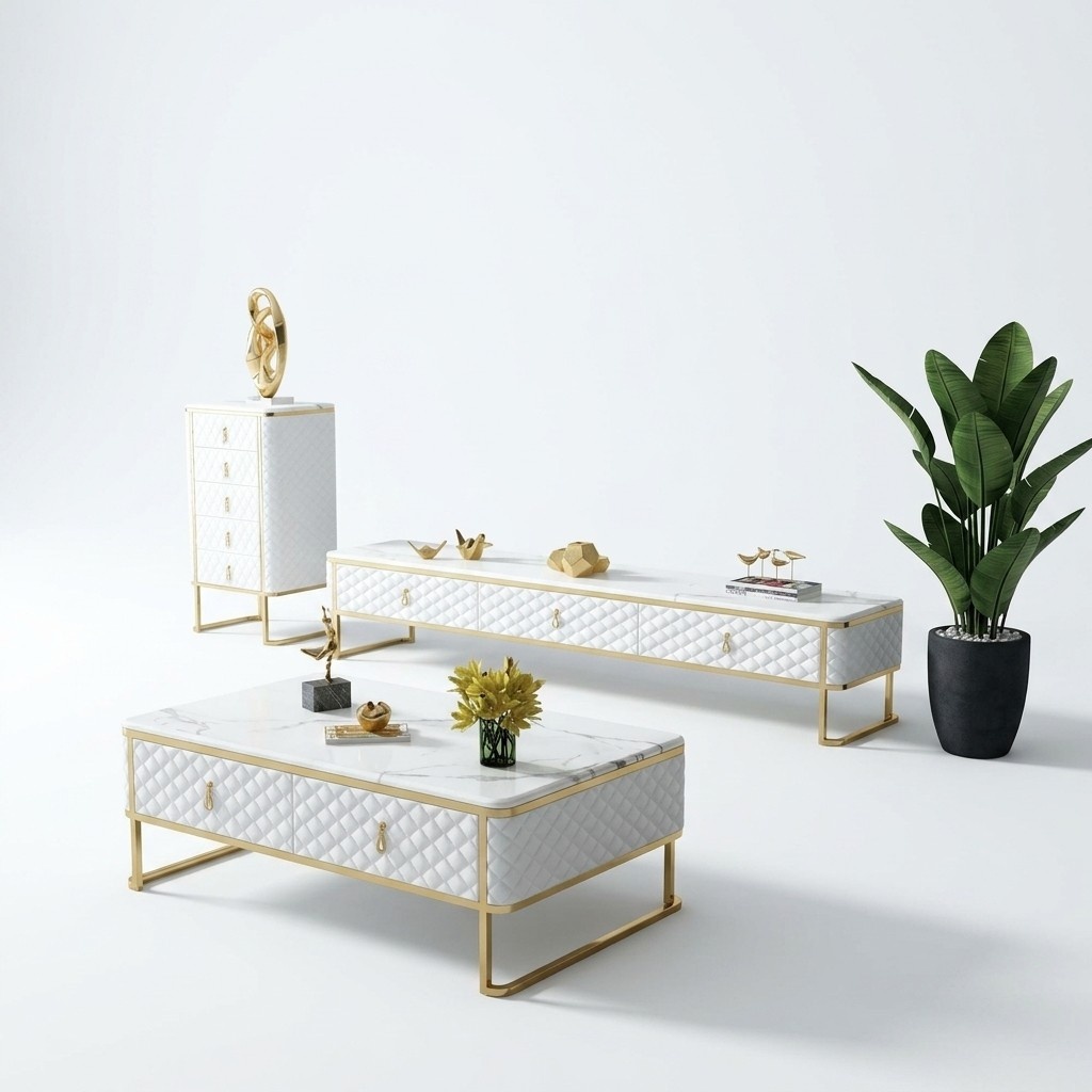 Couch Table Coffee Side Tables Designer Glass Marble Imitation Stainless Steel New