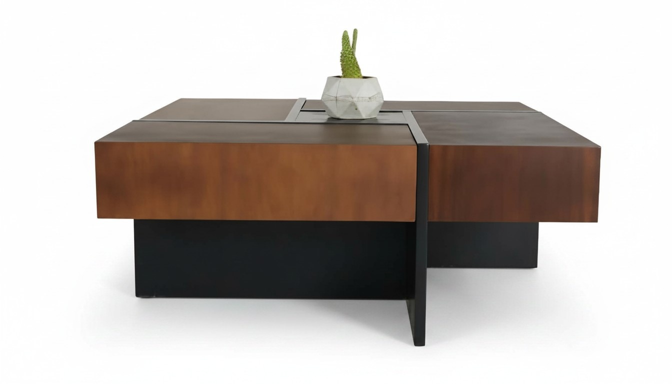 Coffee table living room table storage drawer wood brown
