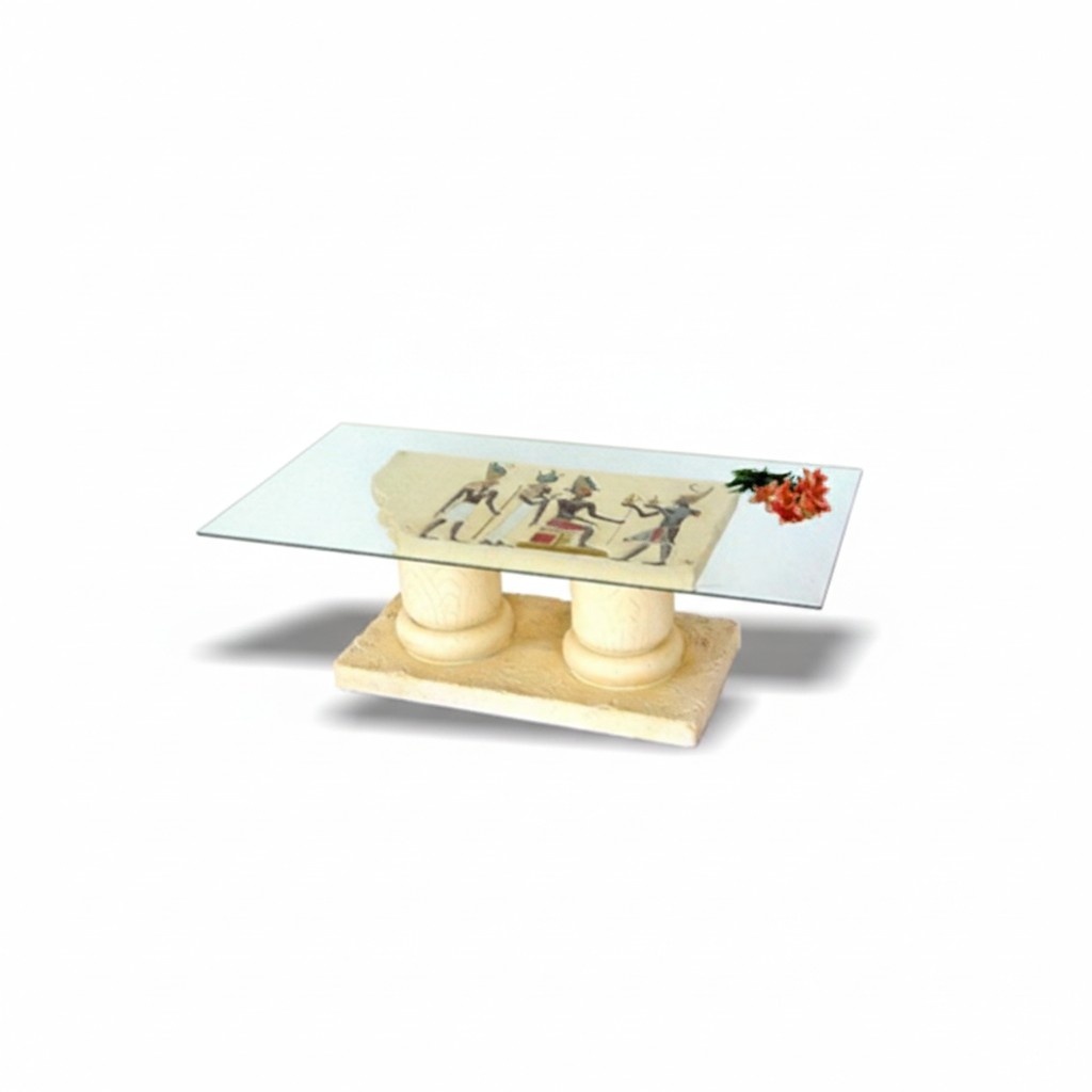 Rectangular glass ancient egyptian coffee table with hieroglyphs 120x50x45cm