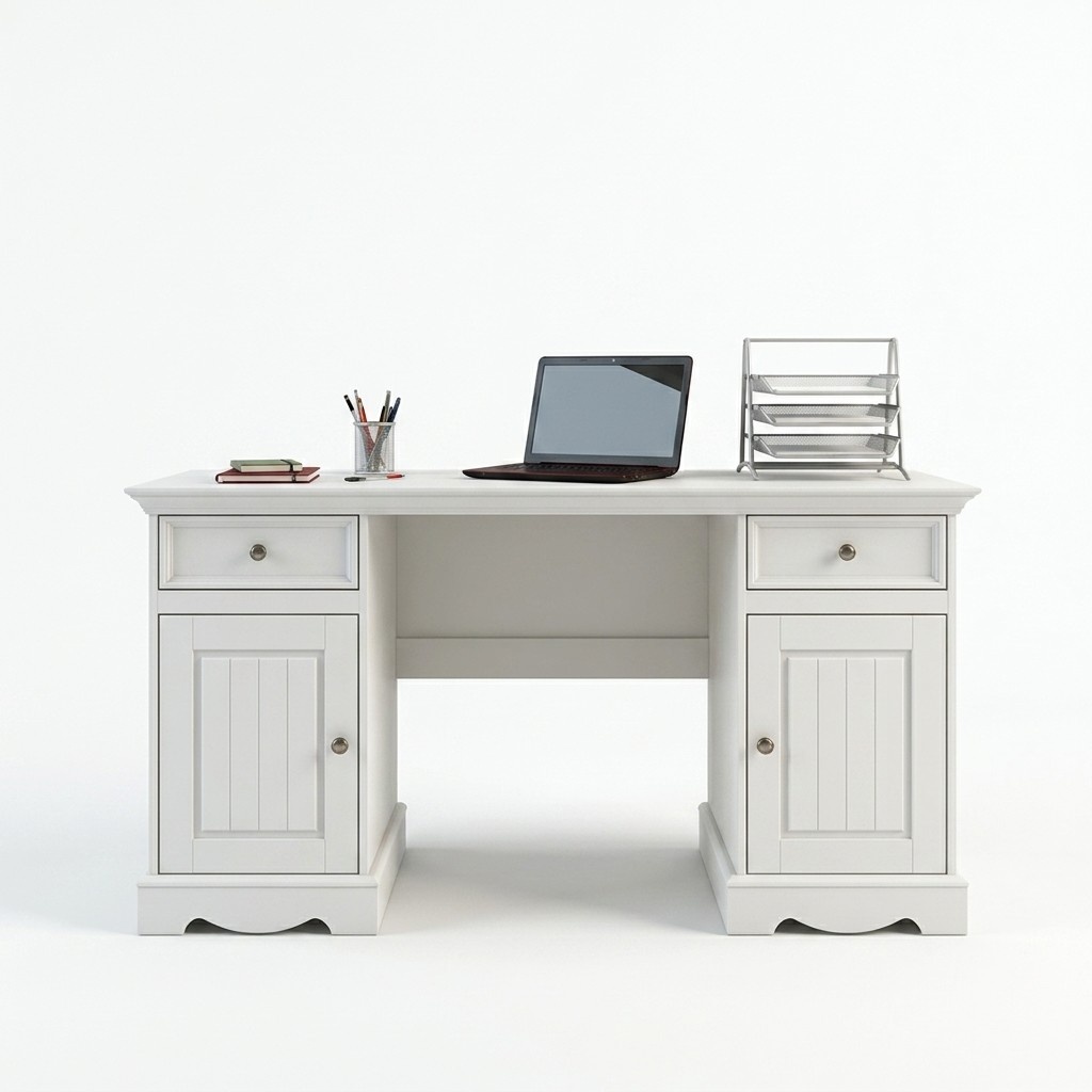 Country House Desk Furniture Workroom Office Furniture Real Wood Office Table White