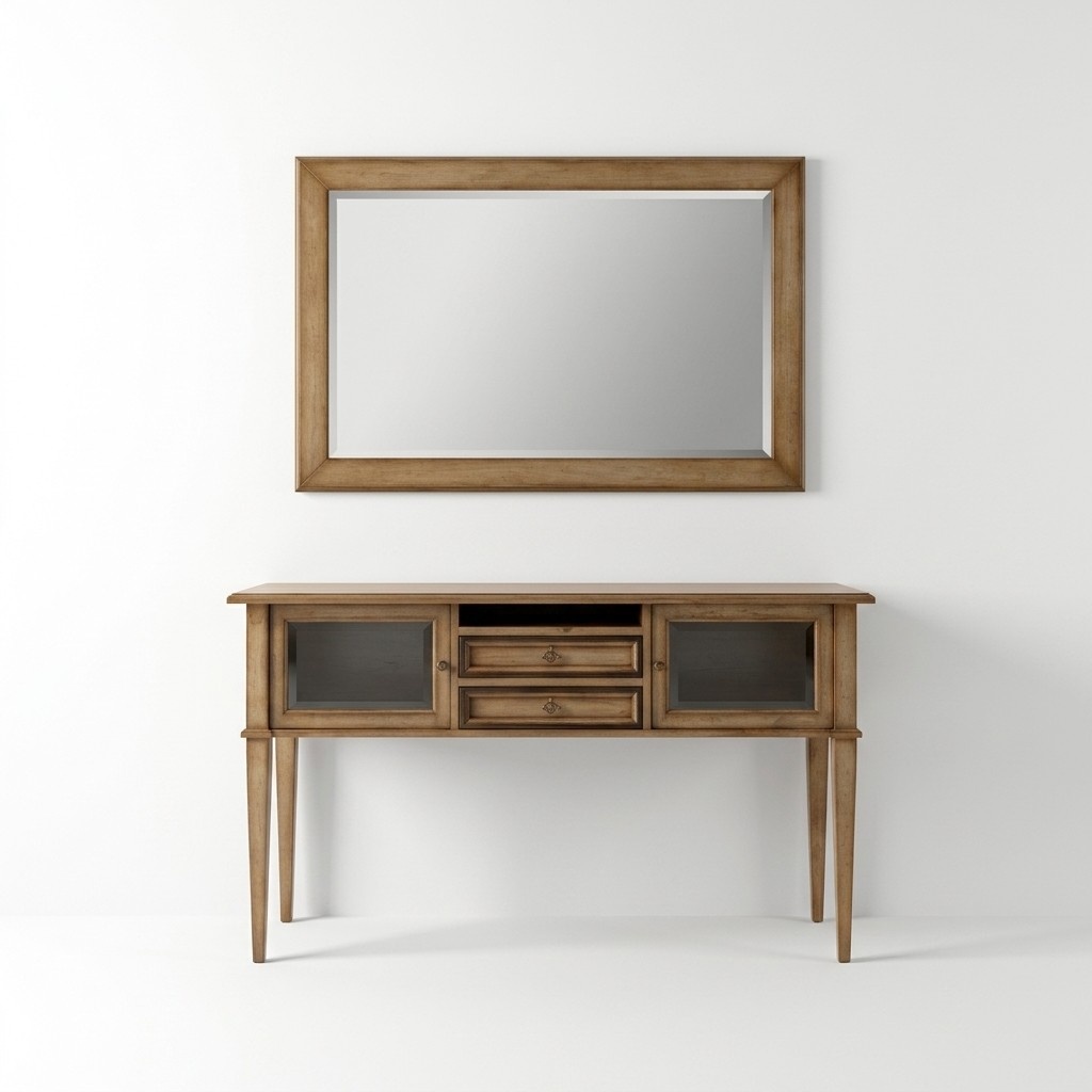Country Style Console Dressing Table with Mirror Console Table Brown