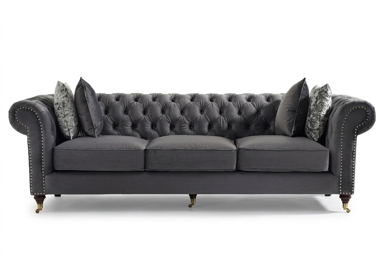 Classic Comfortable Sofa Comfortalbe 3-Seater Grey Couch Upholstered Textile New with Cushions