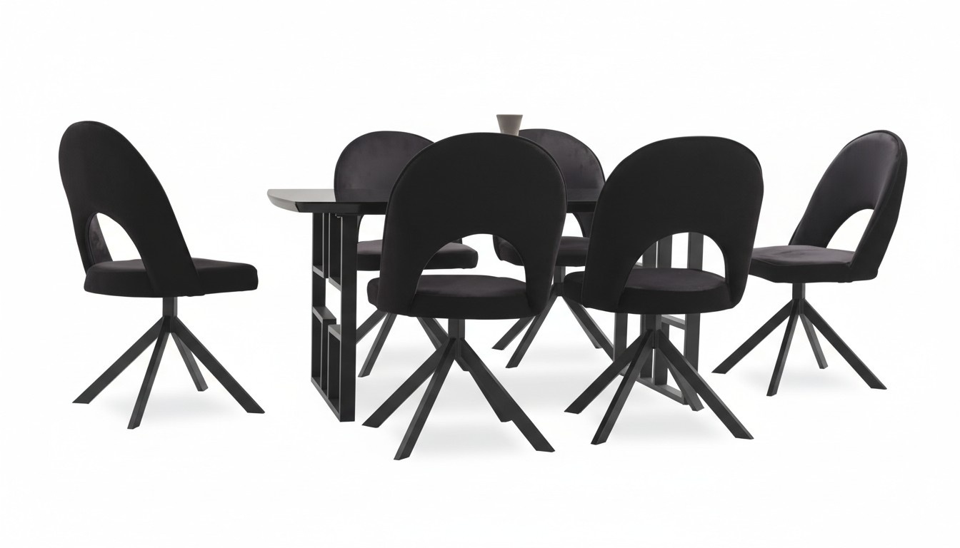 Dining set black rectangular wooden table designer chairs 7 pieces