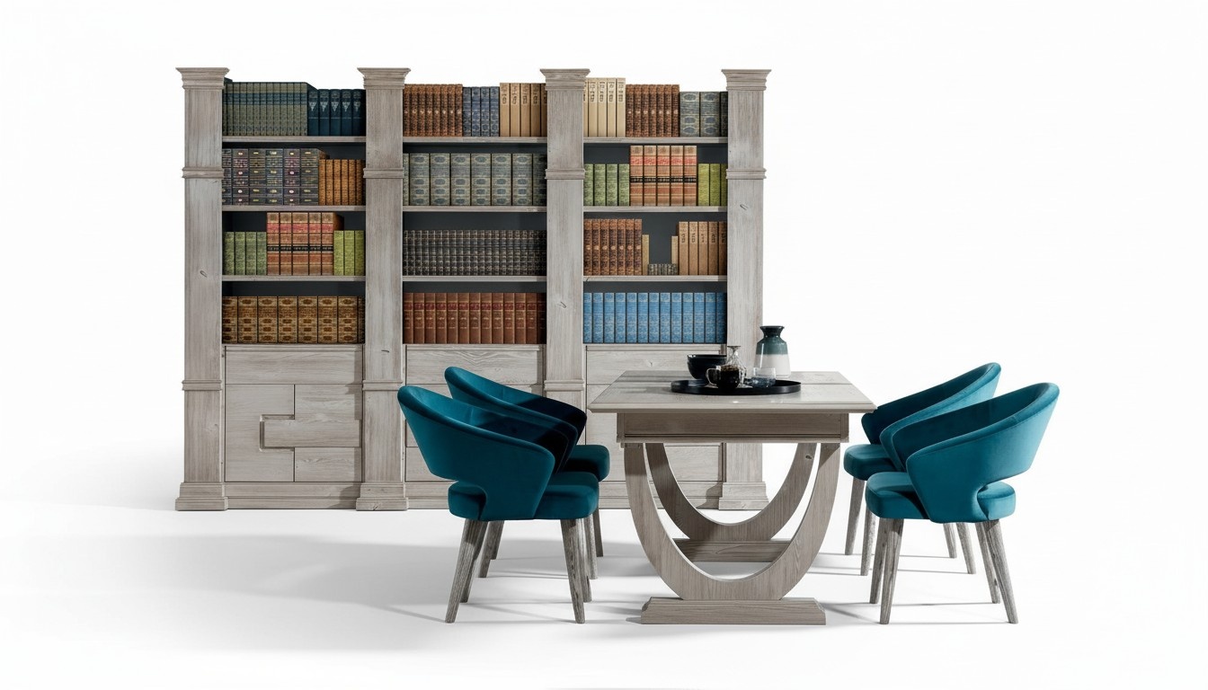 Modern style made of real wooden dining room set of 4x-armchairs-MA & rectangular dining table-CE-S1