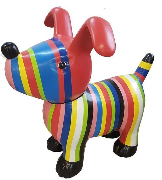 Abstract decorative sculpture designed as colorful cartoon puppy with stripes (A662A)