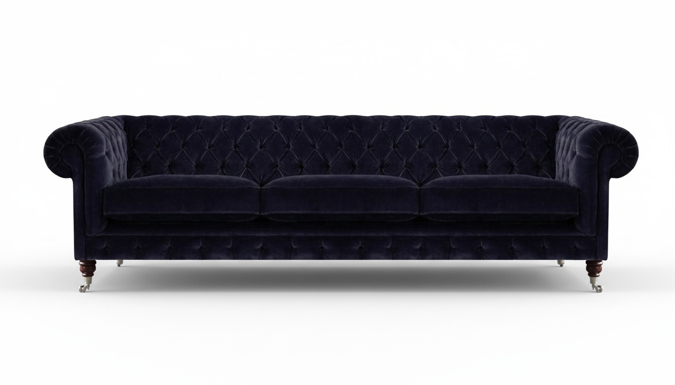Dark blue Chesterfield couch designer living room elegant 3-seater sofas