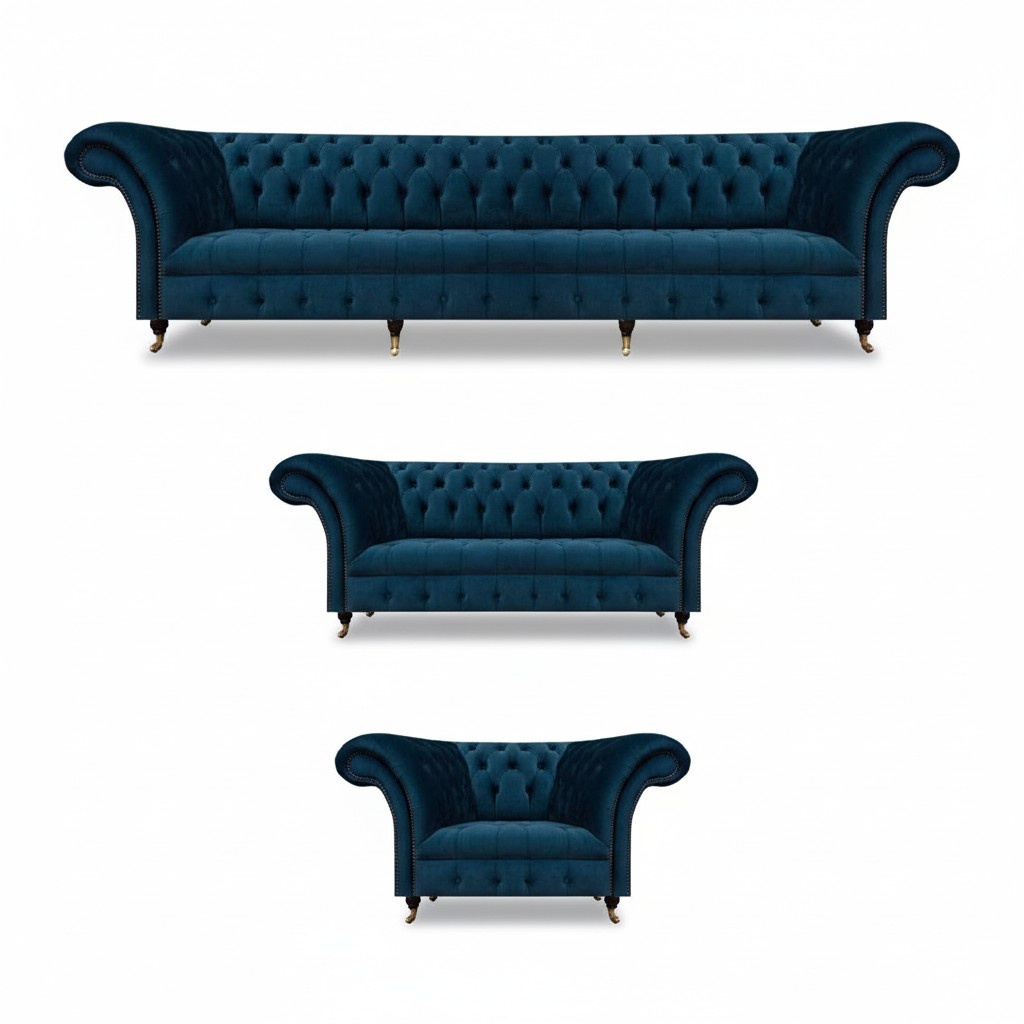 Dark blue Chesterfield sofas designer fabric couches living room furniture