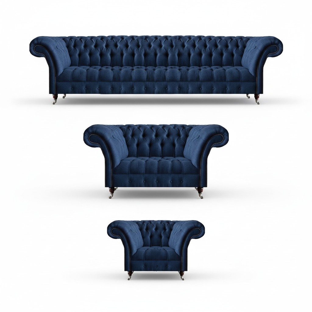 Dark blue Chesterfield couches Modern sofa set four-seater armchair