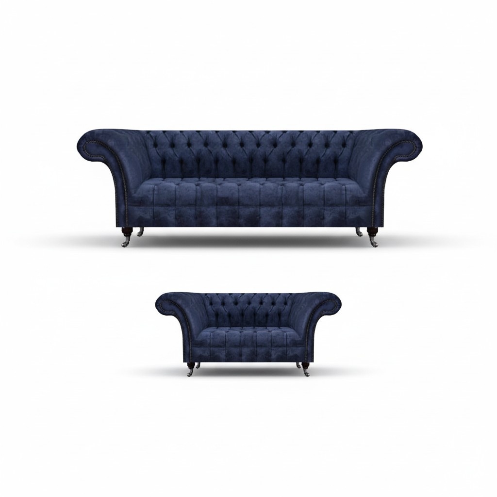 Dark blue Chesterfield textile upholstery designer sofas cushions couches