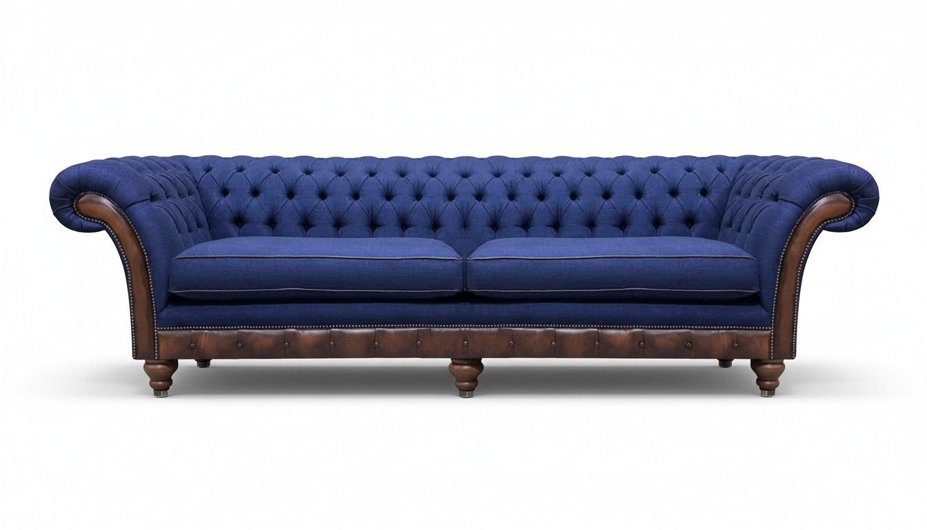 Dark blue Chesterfield upholstered couch living room two-seater textile furniture