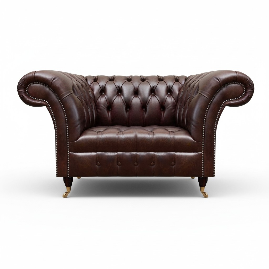 Dark brown Chesterfield armchair living room leather single seat elegant furniture