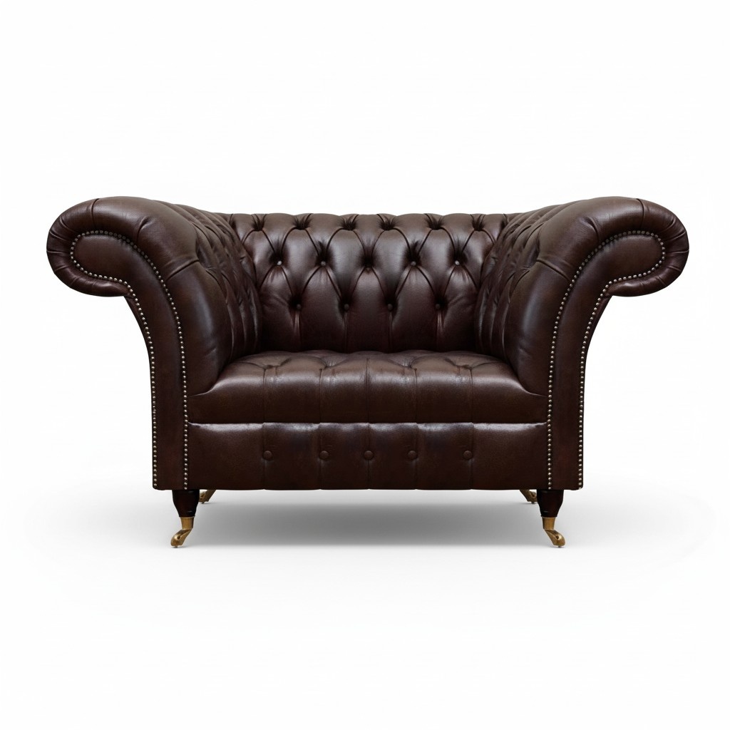 Dark brown Chesterfield leather armchair living room faux leather single seat