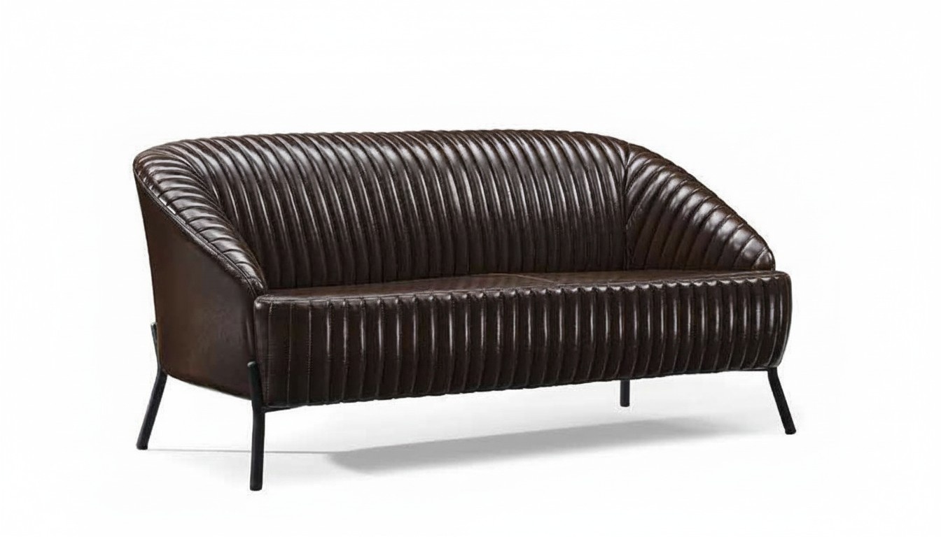 Dark brown leather sofa luxurious living room upholstered couch 2-seater new