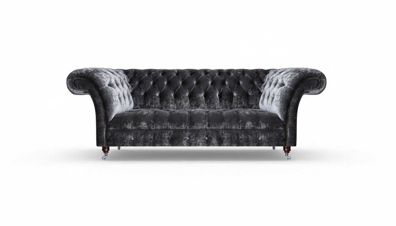 Dark grey Chesterfield living room upholstered couch designer seating furniture