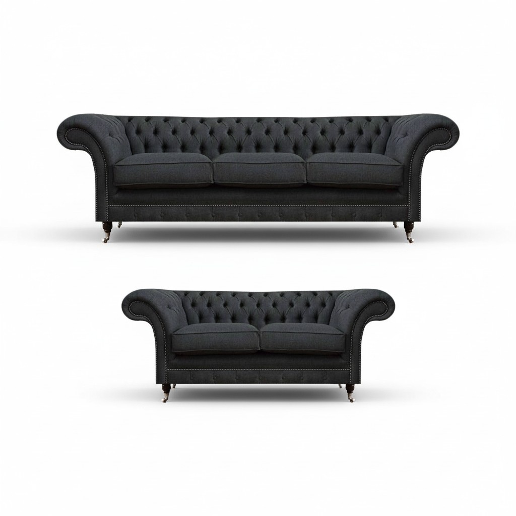 Dark gray living room upholstery set designer three-seater two-seater sofa