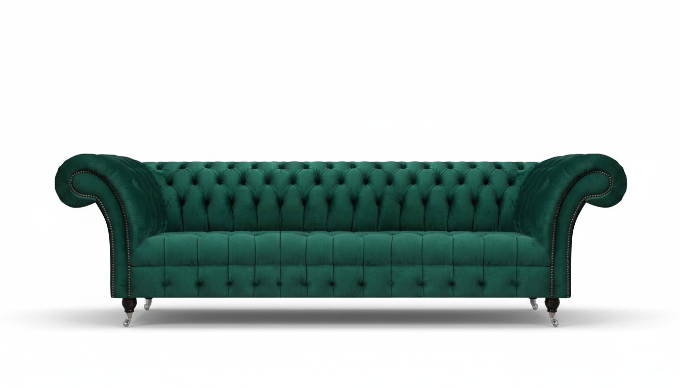 Dark green Chesterfield couch upholstered sofa designer four-seater elegant furniture
