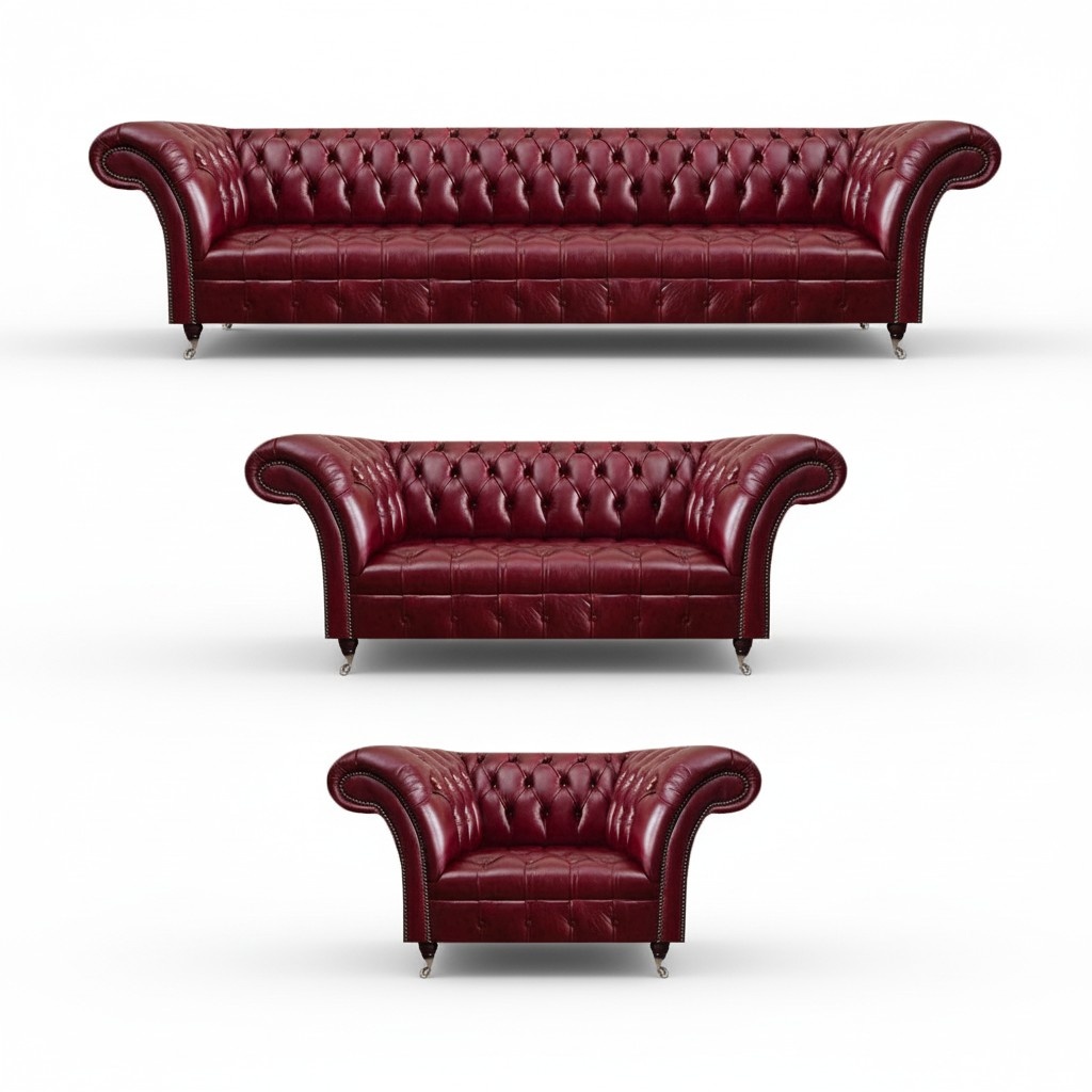 Dark red Chesterfield leather set designer leather sofas sitting couches