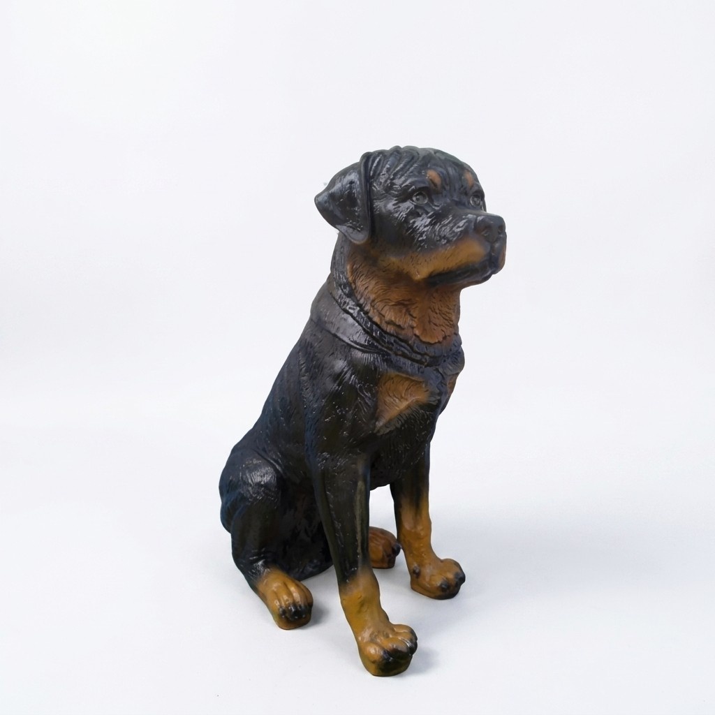 Decorative sculpture designed as an original colored sitting dark rottweiler 35 cm (A22)