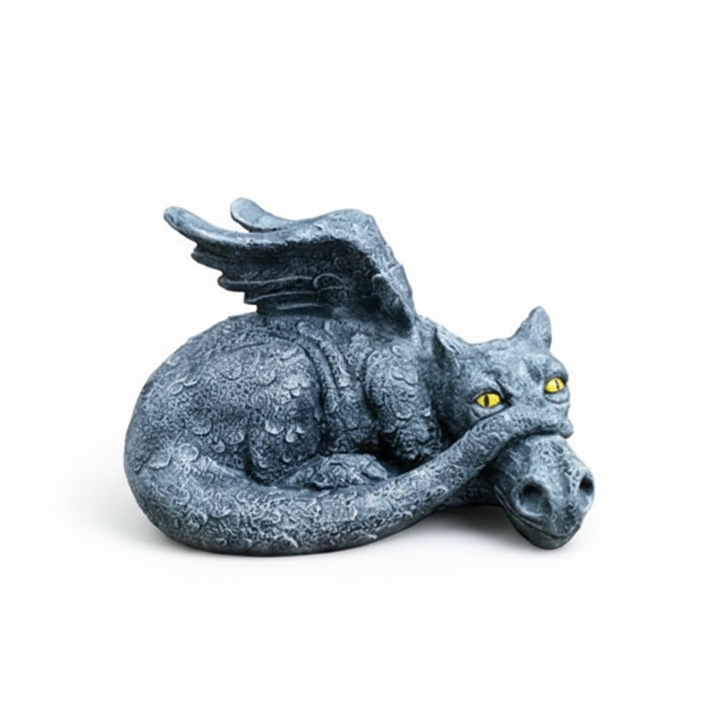 Decorative sculpture designed as a dark grey lying dragon with yellow eyes 53x52cm G13