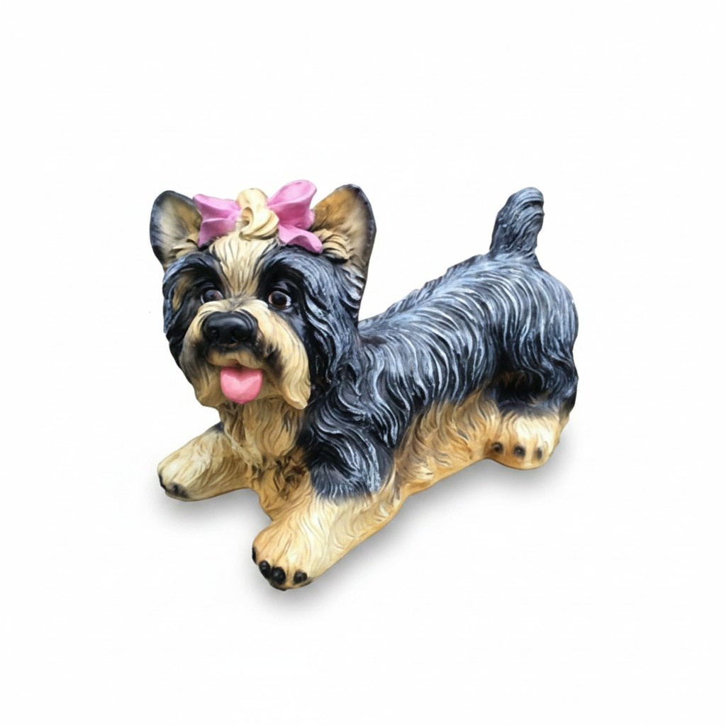 Decorative sculpture designed as a yorkshire terrier with a pink bunt 24x35cm WG2020(A325)
