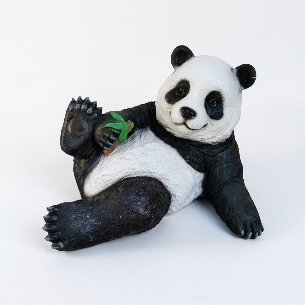 Decorative garden sculpture designed as a black white colored playful panda 40x70cm