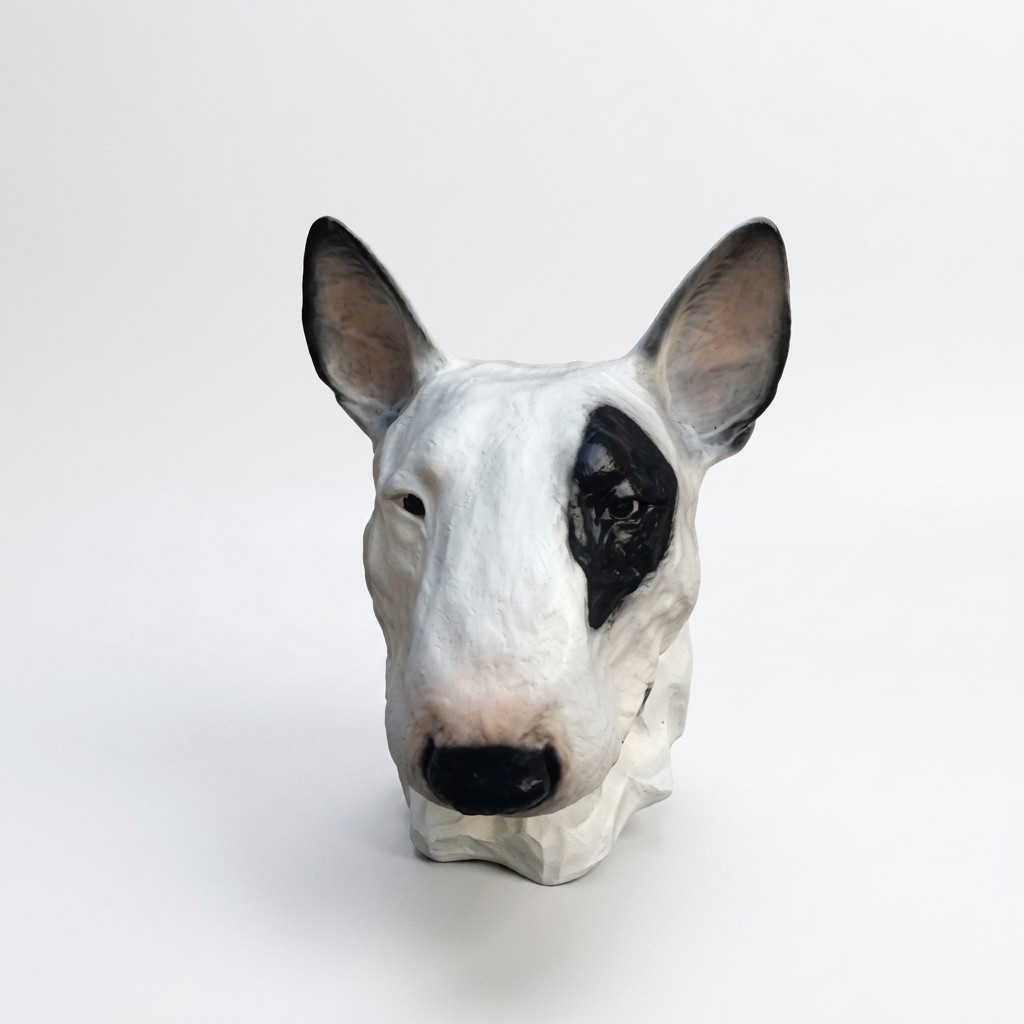 White black colored decorative sculpture designed as a bull terrier head 30cm WG2020(A502)