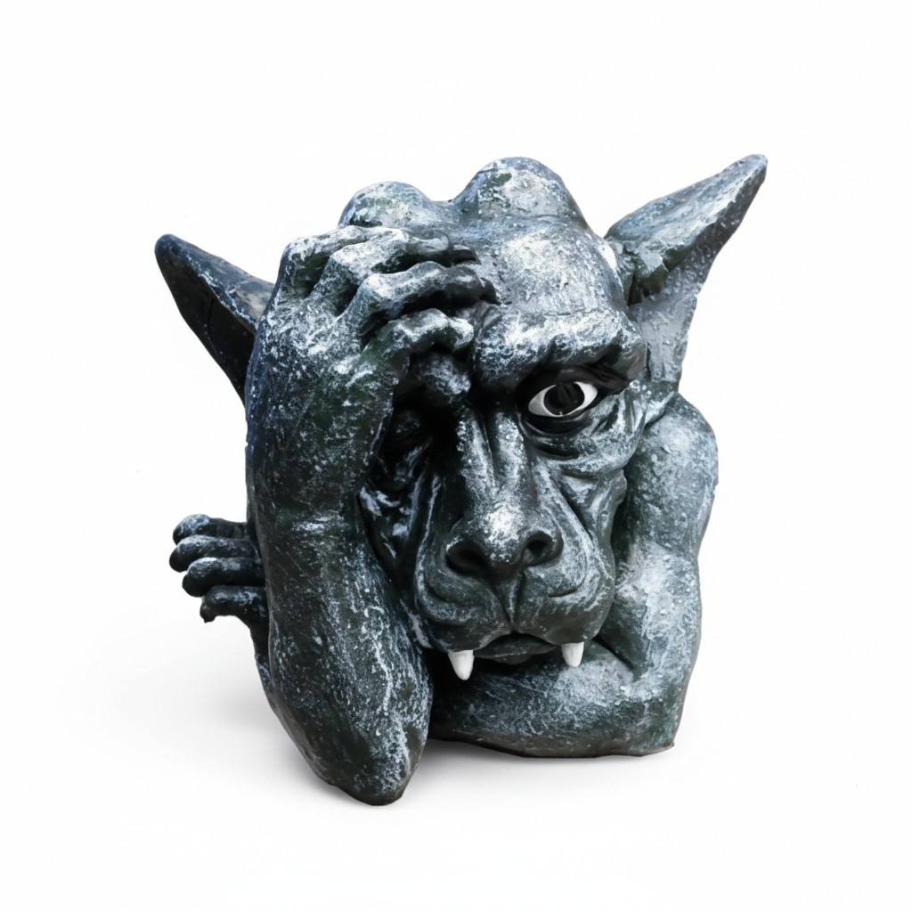 Decorative sculpture designed as a dark silver colored pensive dragon troll 35cm G11