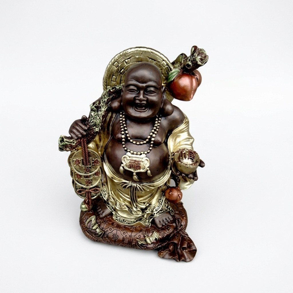 Lucky Budai with an apple figure statue decorative sculpture 45 cm height