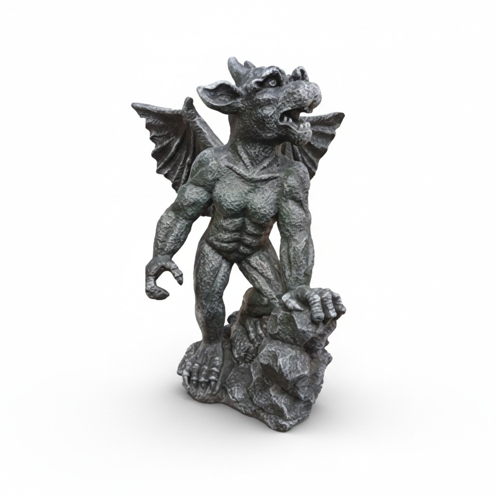 Decorative sculpture designed as a dark grey colored dragon goblin on a stone 54cm G23