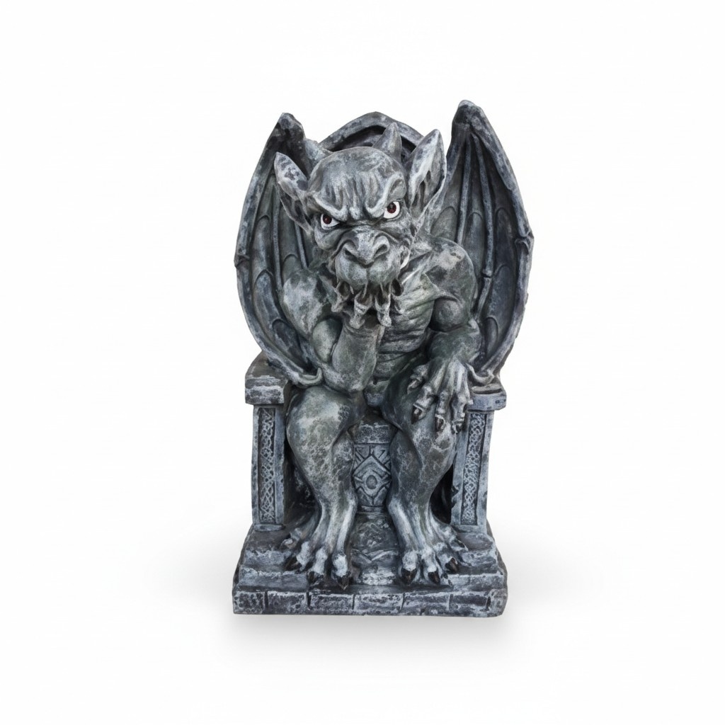 Decorative sculpture designed as a dark grey colored dragon goblin on a throne 47cm G22