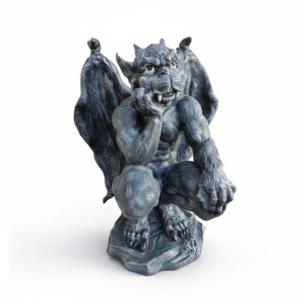 Decorative sculpture designed as a dark grey colored massive bored goblin 57cm