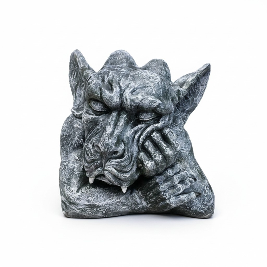Decorative sculpture designed as a full silver colored bored dragon troll 35cm