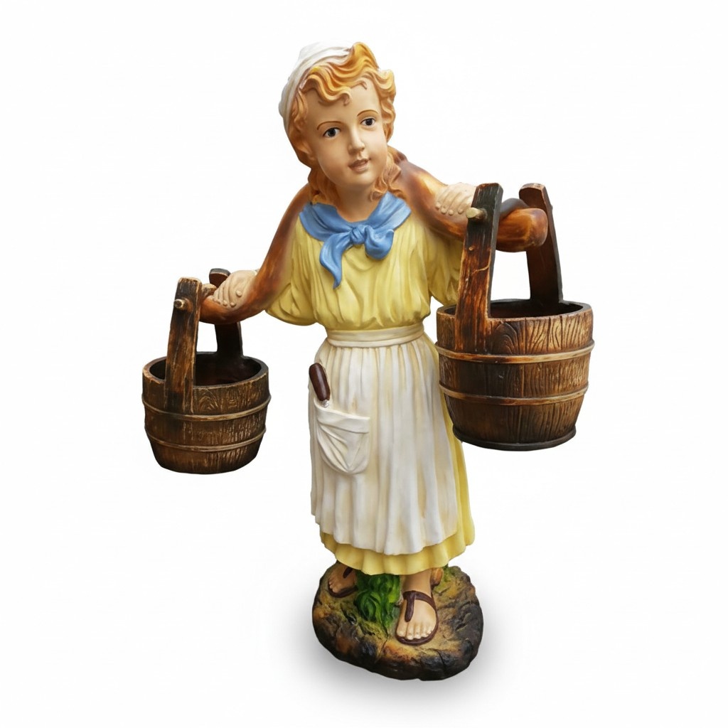 Decorative colorful figure designed as a girl with wooden buckets 77cm WG2020 P114