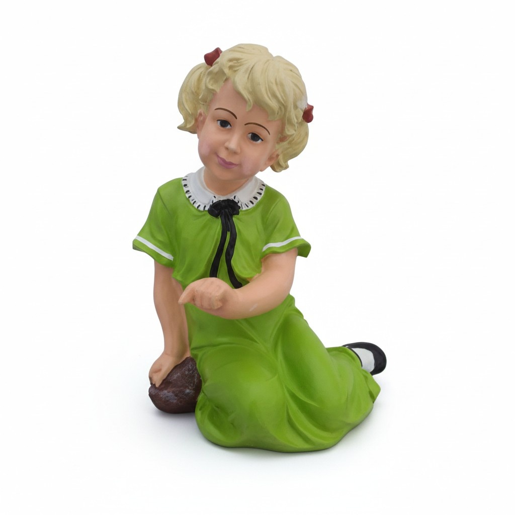 Decorative sculpture designed as a sitting blond girl in a green dress 48cm P104
