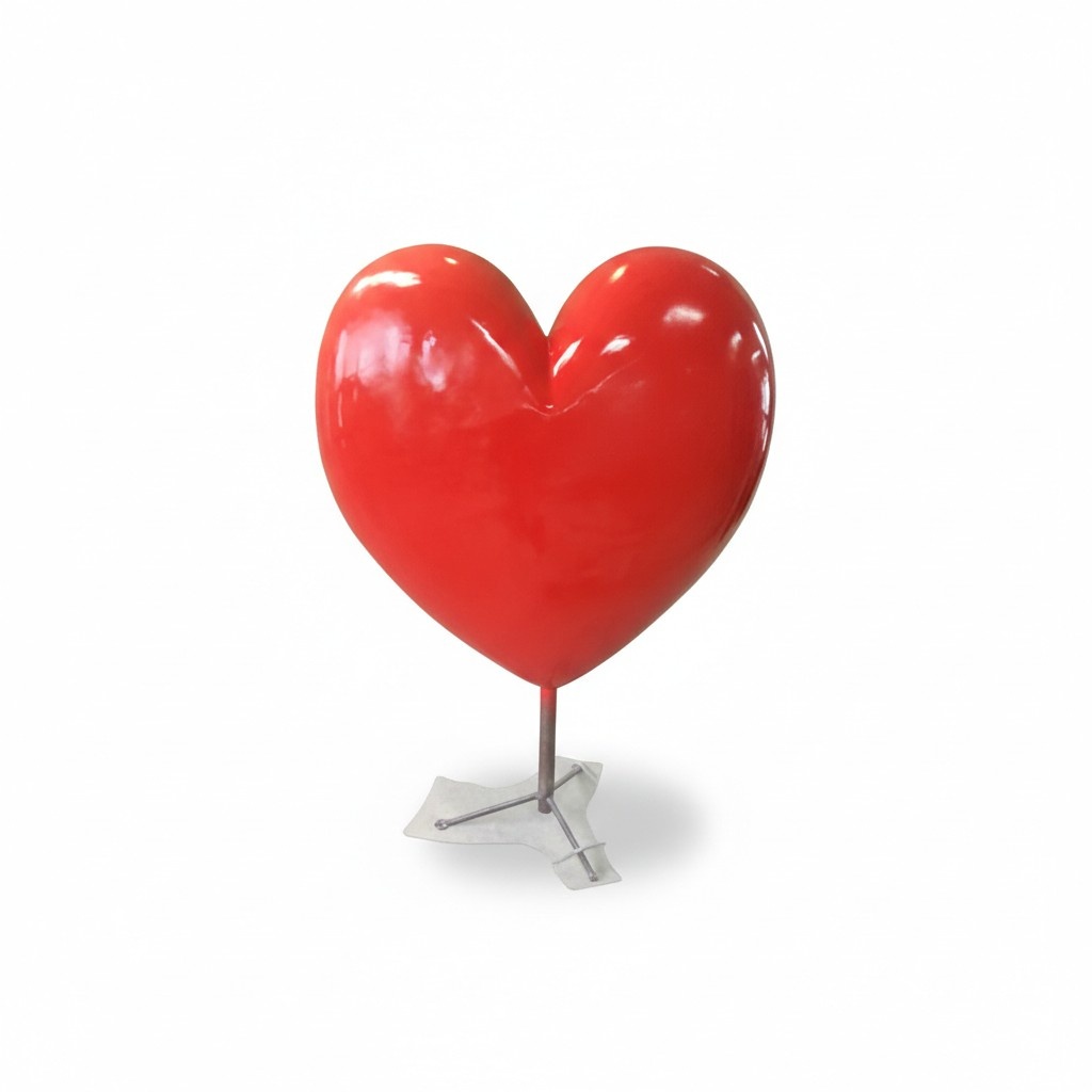 Decorative sculpture designed as massive red heart figure 160 cm height