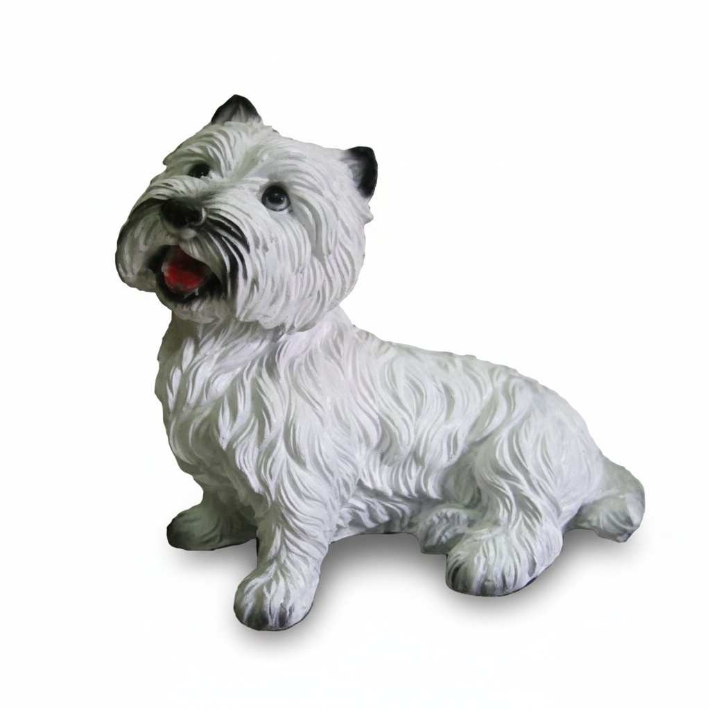 Decorative sculpture designed as a white colored shaggy dog 40cm WG2020 N26
