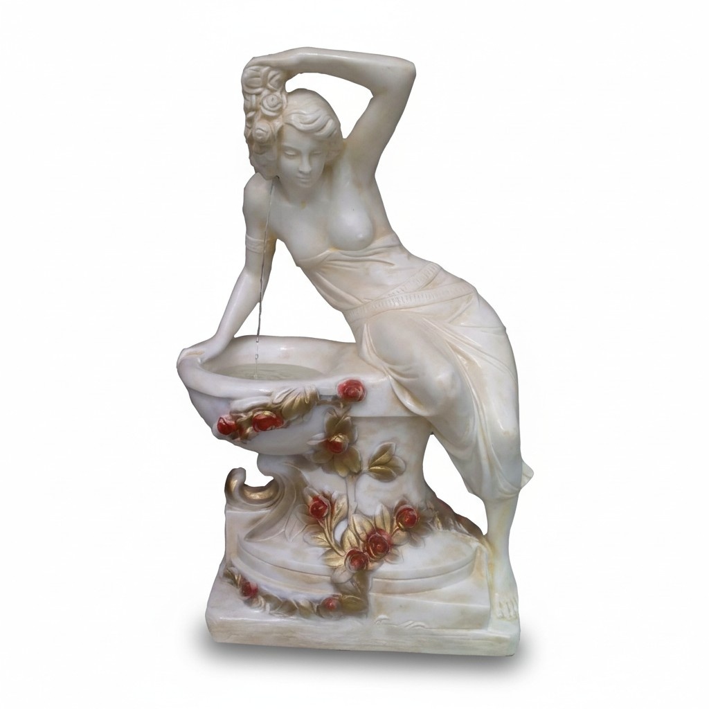 Decorative classic style white colored woman figure with on a colorful pan 140cm