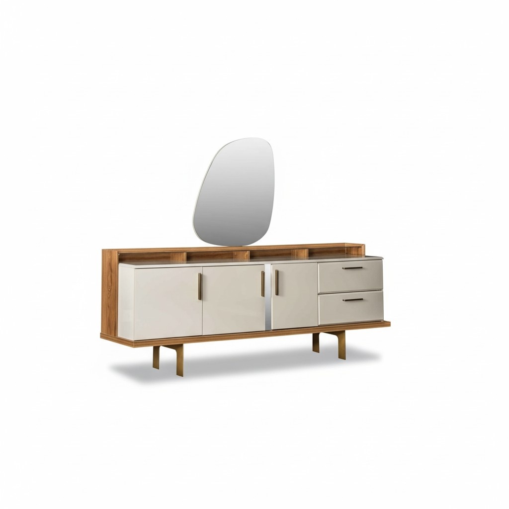 Brown-Beige Sideboard Designer Dining Room Furniture Luxurious Mirror 2pcs