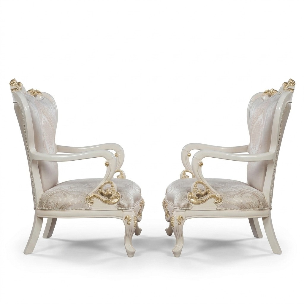 Wing Chair Armchair Design Upholstery Baroque Sofa Couch Textile Seat Living Room Style