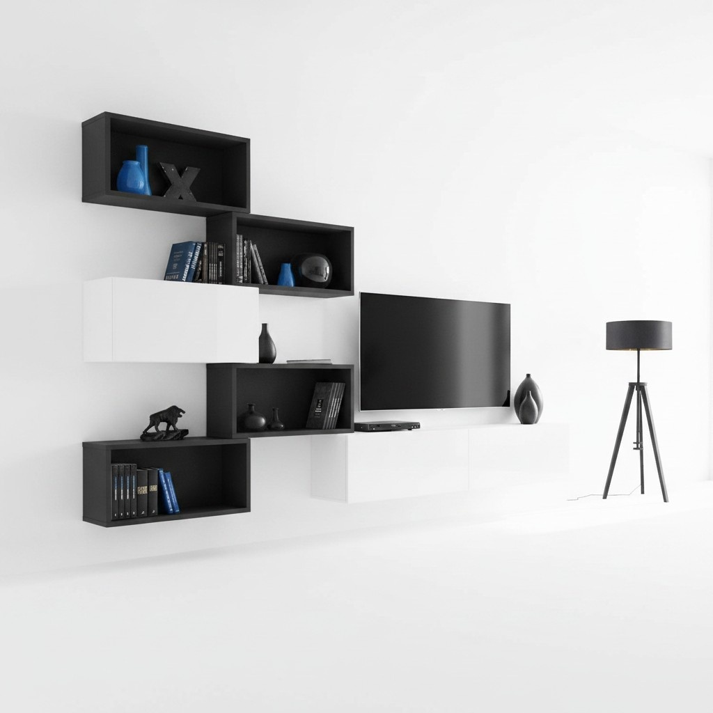 Modern wall unit black designer living room furniture wood TV stand