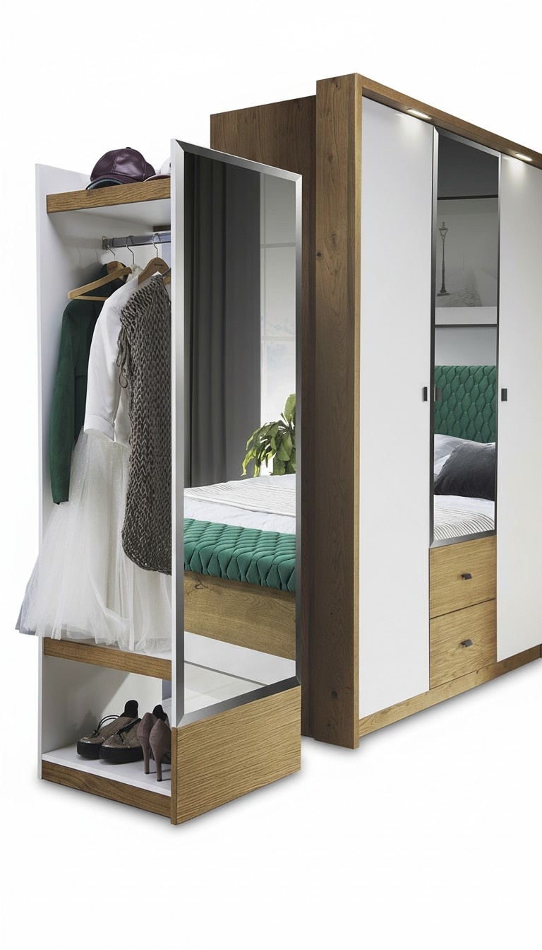 Wardrobe Mirror Cabinet Bedroom Sliding Doors 55 cm Clothes Cabinets new