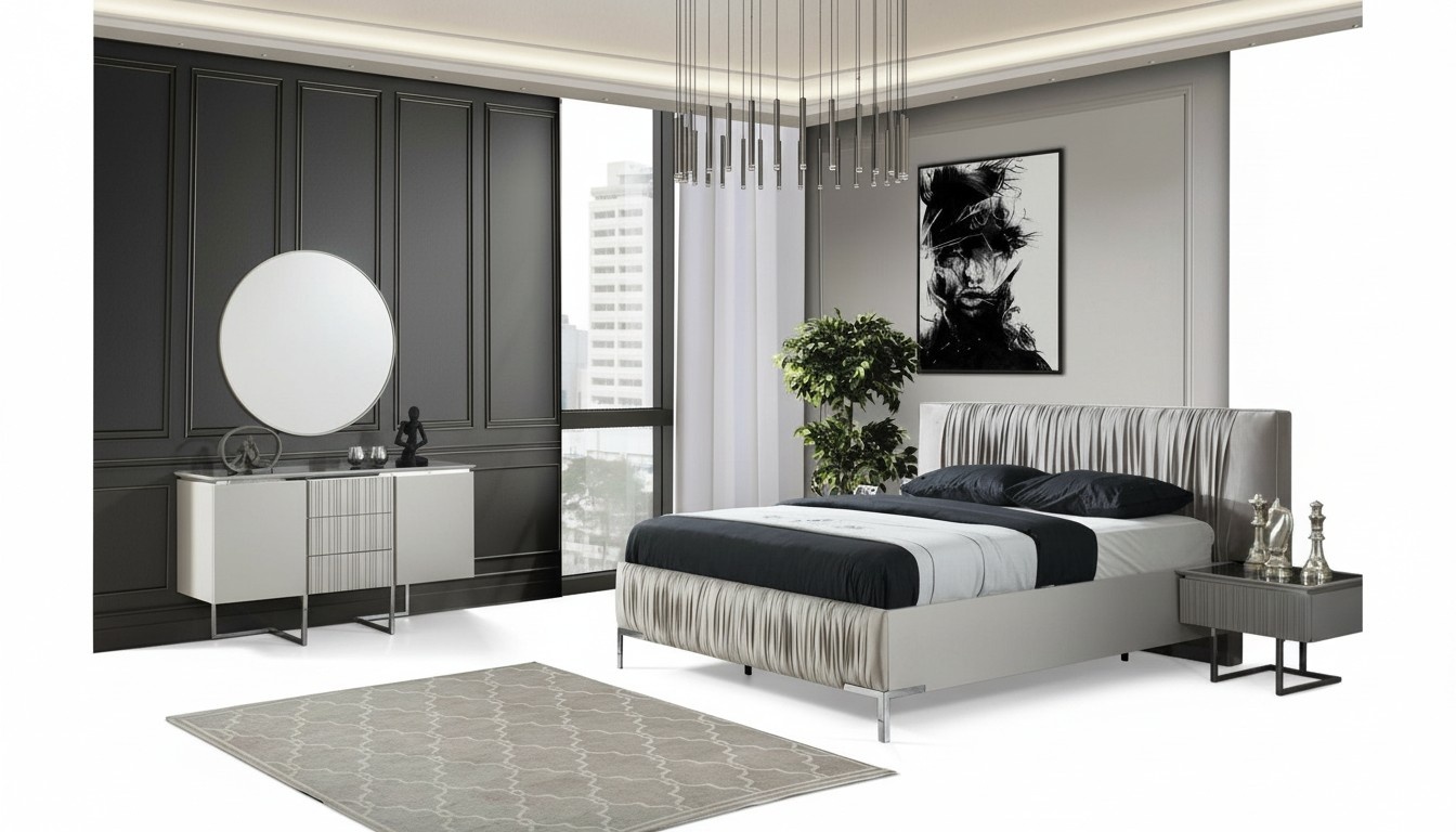 Bedroom Complete Bed Frame Double Bed Set 5pc Bed White Group