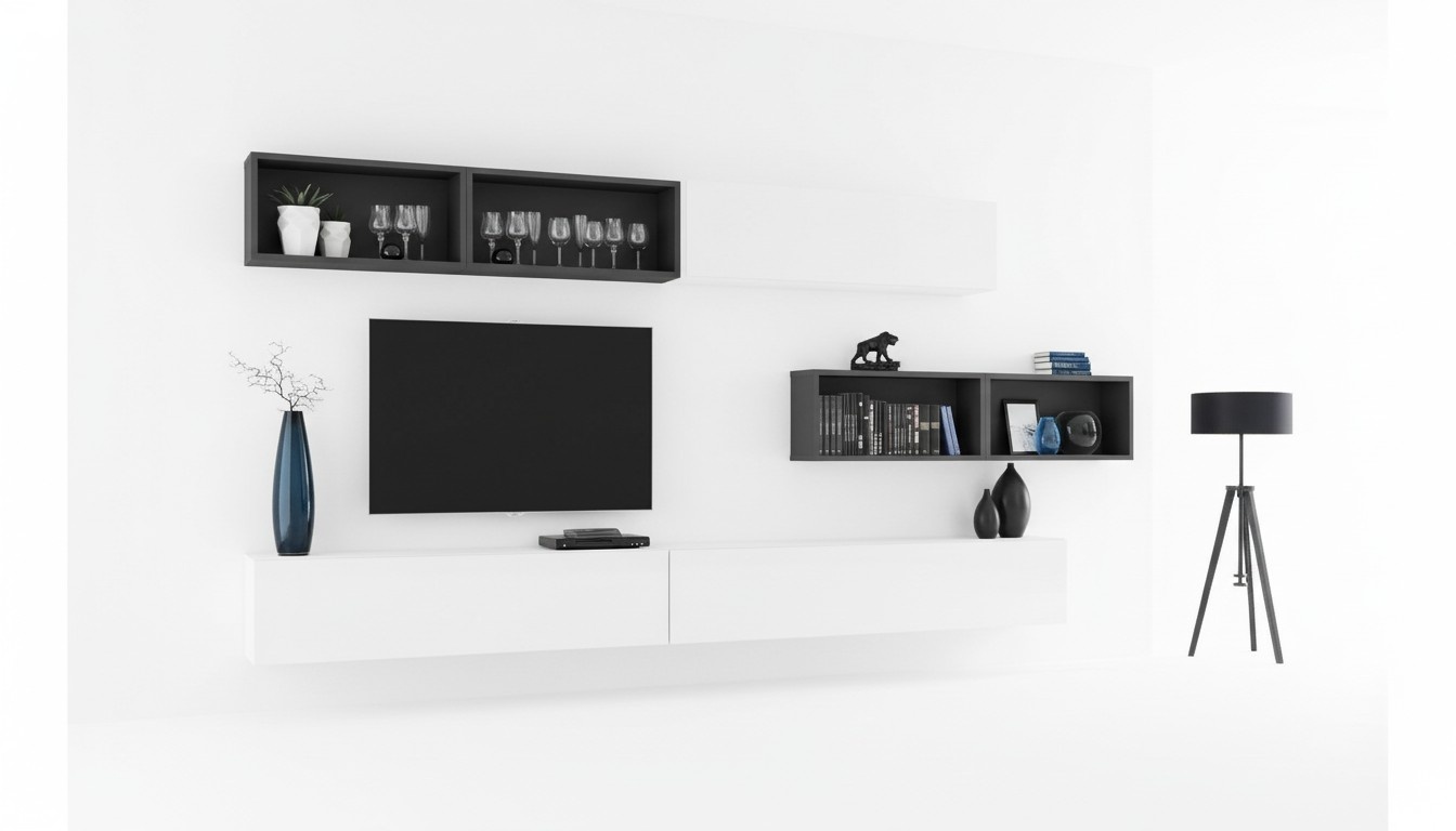 Living room wall unit lowboard modern designer TV stand wall shelves